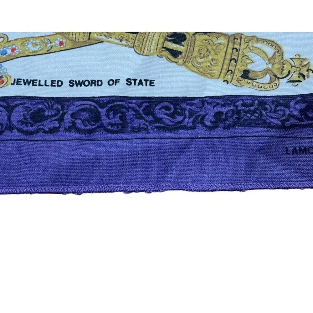 Vintage 1977 Lamont The Queen's Silver Jubilee Purple Cotton Tea Towel 29 x 14